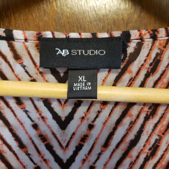 AB Studio Sheer Chevron Striped Ruffled Blouse - Picture 3 of 5